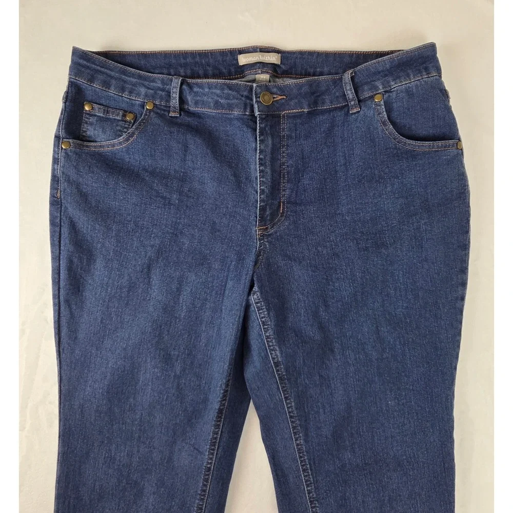 Woman Within Women 16W Petite Blue‎ Straight Leg Jeans Denim 31-1834-6 Stretch